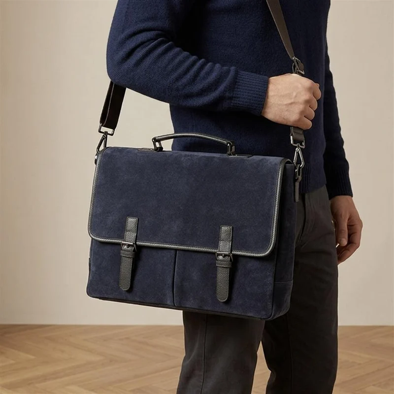 Upland Leather Briefcase - UPLAND / 325 628 - Navy Suede