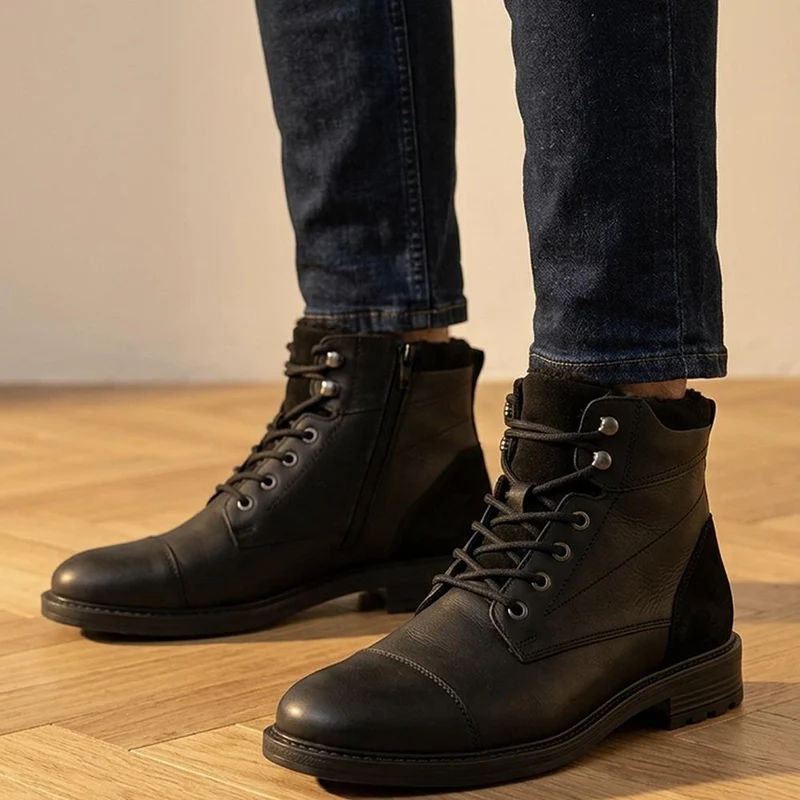 Dusseldorf Leather Lace-Up Boots - DUSSELDORF / 323 686 - Black