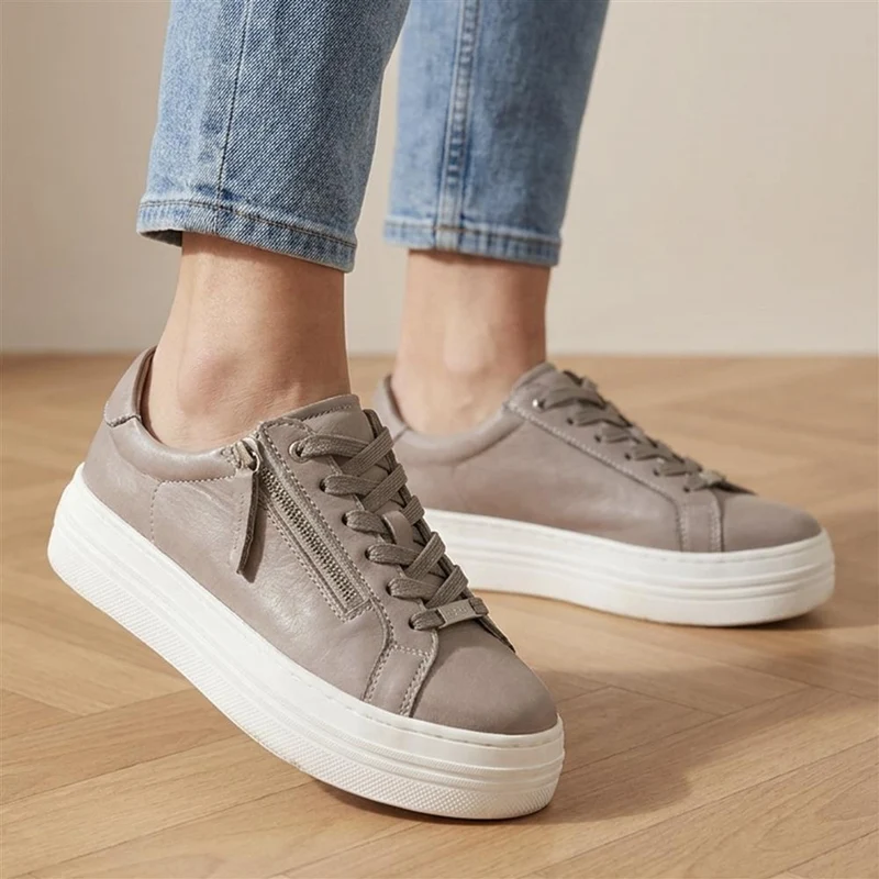 Amaliadawide Wide Fit Leather Platform Trainers - AMALIADAWIDE / 329 929 - Stone