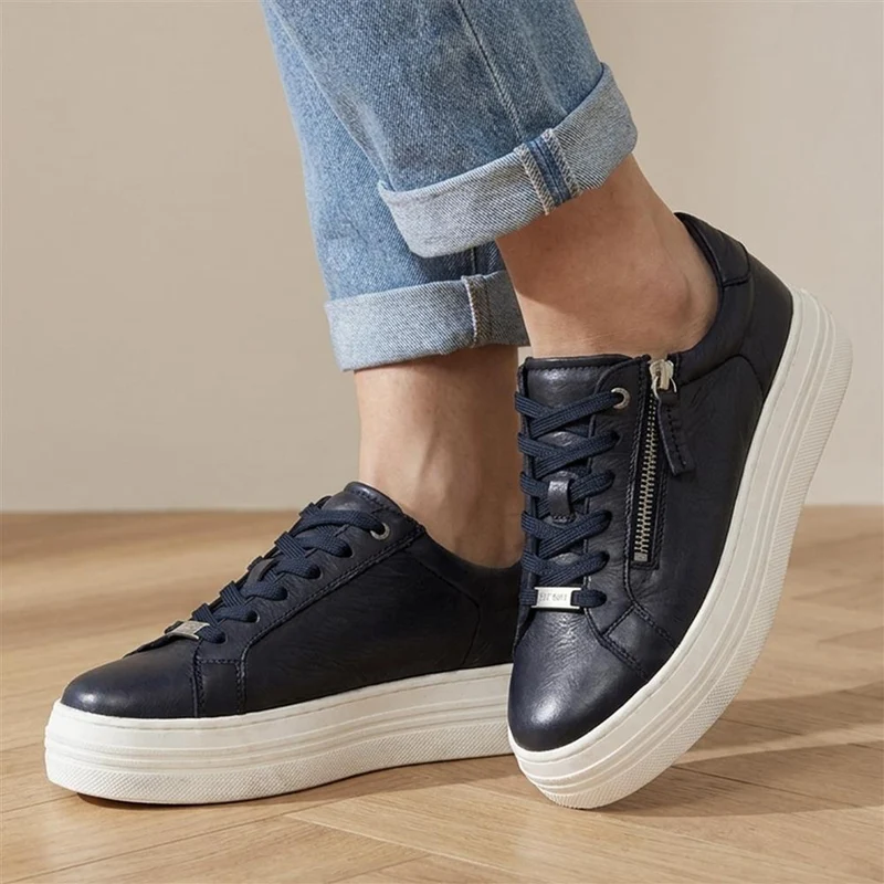 Amaliadawide Wide Fit Leather Platform Trainers - AMALIADAWIDE / 329 929 - Navy