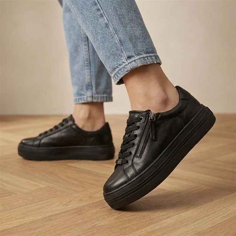 Amaliadawide Wide Fit Leather Platform Trainers - AMALIADAWIDE / 329 929 - Black-Black