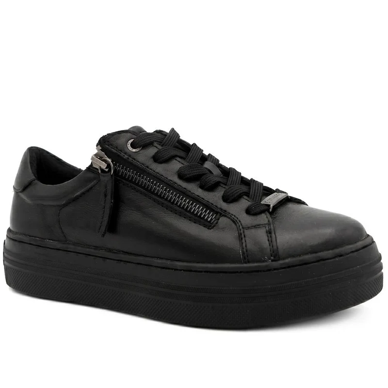 Amaliadawide Wide Fit Leather Platform Trainers - AMALIADAWIDE / 329 929 - Black-Black