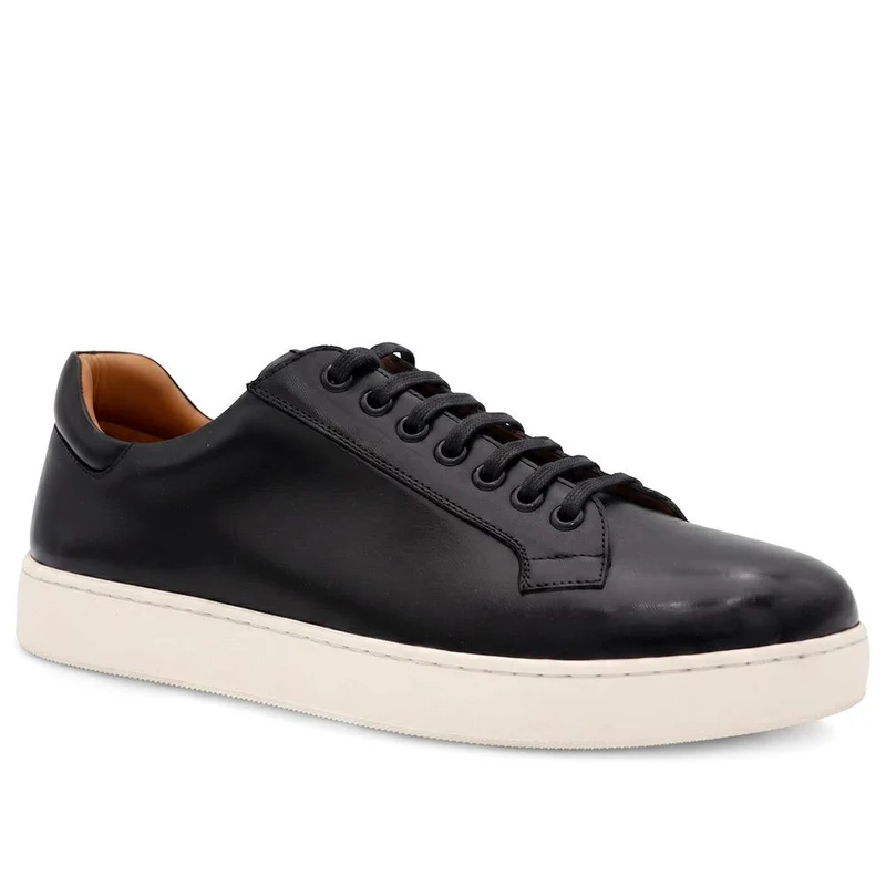 Simon Wide Fit Leather Lace Up Trainers - SIMONWIDE / 330 119 - Black Leather