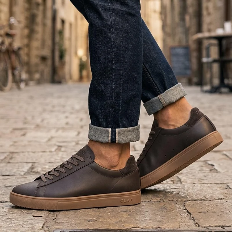 Clae Bradley Essentials Leather Lace Up Trainers - CLAGB43504 / 329 180 - Dark Brown
