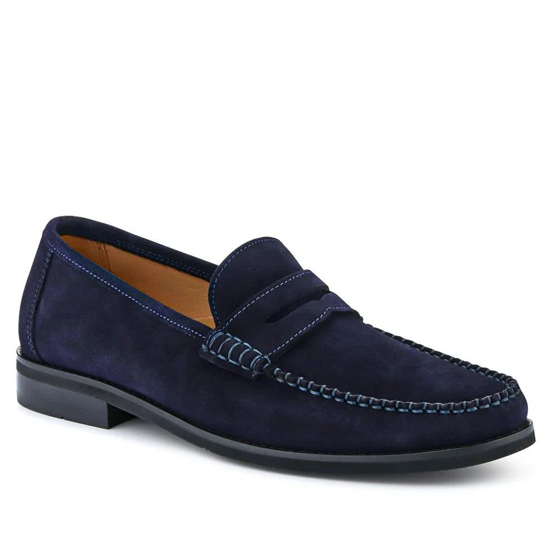 Quennell Leather Penny Loafers - QUENNELL / 326 786 - Navy Suede