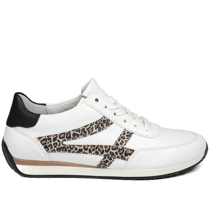 Gabor Globe Wide Fit Leather Trainers - GAB43509 / 328 760 - White Leopard