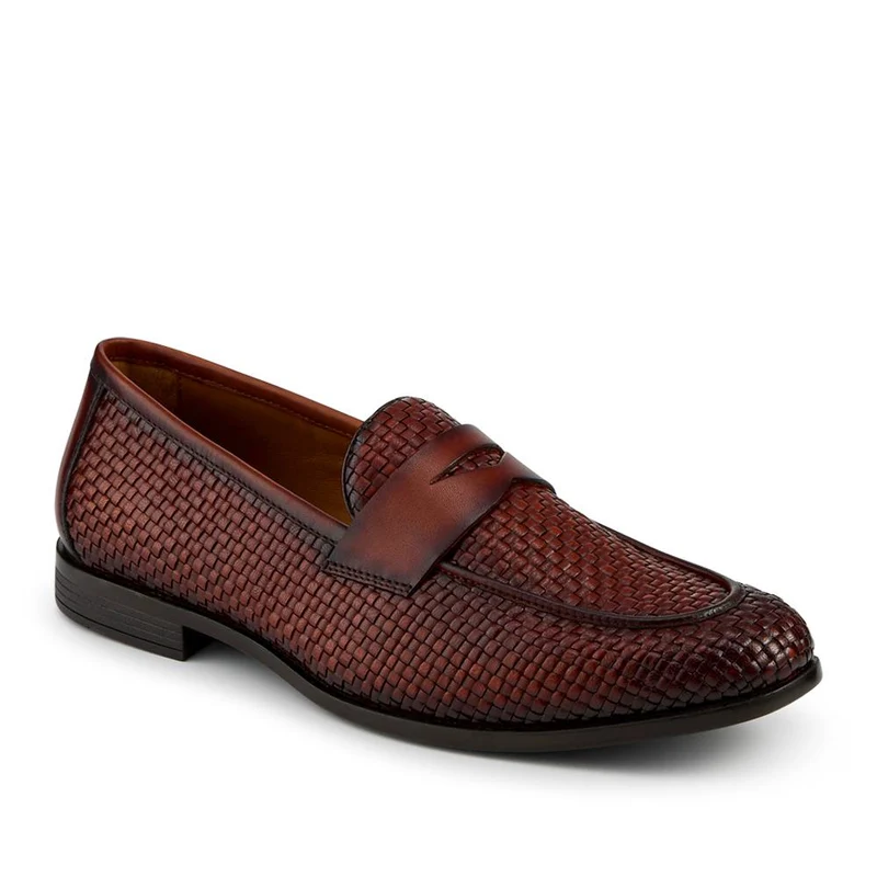 Rogelio Smart Leather Woven Penny Loafers - ROGELIO / 328 855 - Tan
