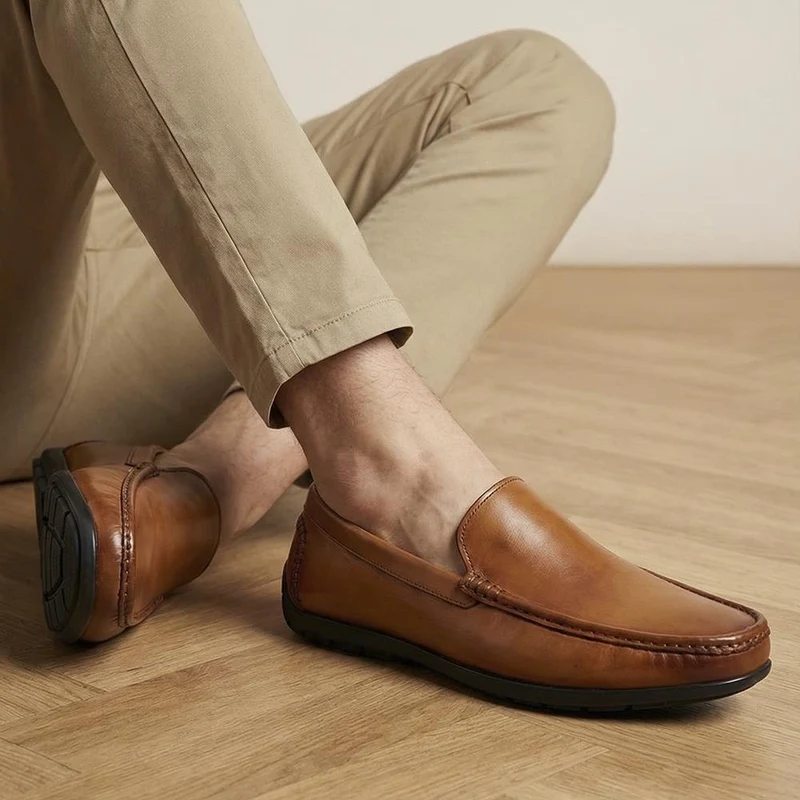 Rawston Wide Fit Smart Leather Slip-On Shoes - RAWSTON / 327 069 - Tan