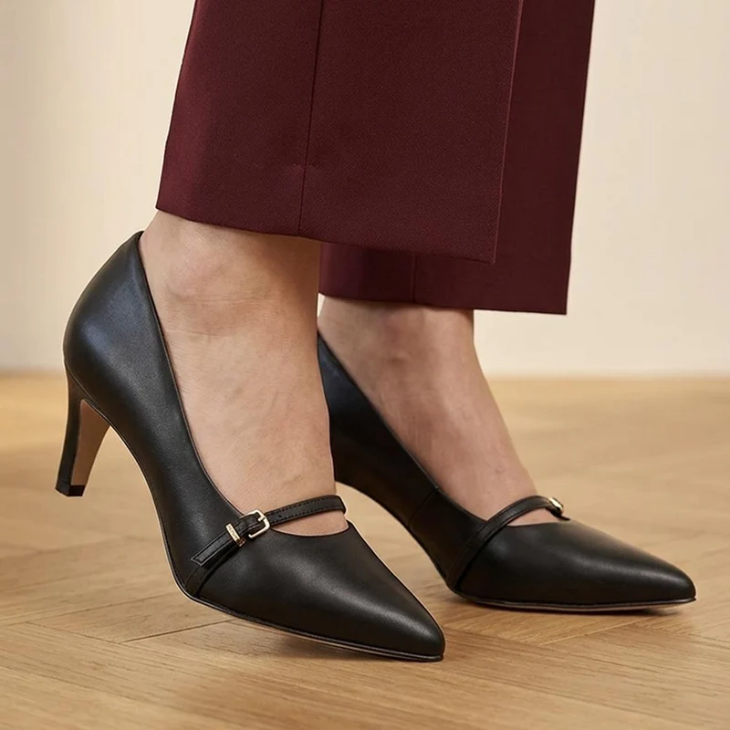 Zienna Leather Stiletto Heel Mary Janes - ZIENNA / 330 272 - Black Leather
