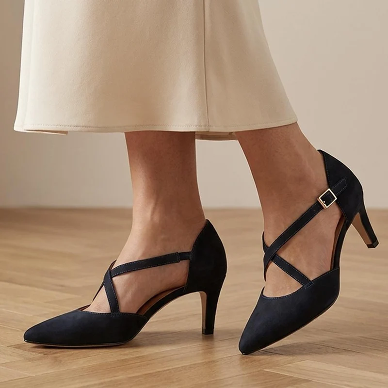 YSA Wide Fit Leather Stilettos - YSAWIDE / 330 274 - Navy Nubuck