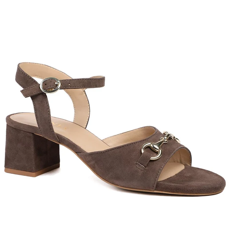 Gianna Leather Mid Block Heel Sandals - GIANNA2 / 329 092 - Chocolate Suede