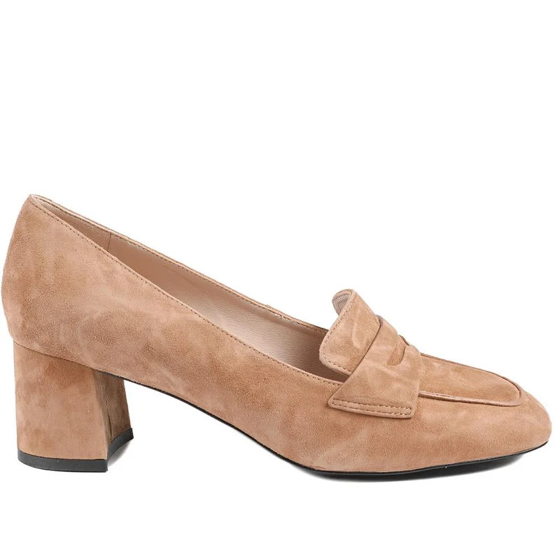 Zeta Leather Court Shoes - ZETA / 329 015 - Camel Suede