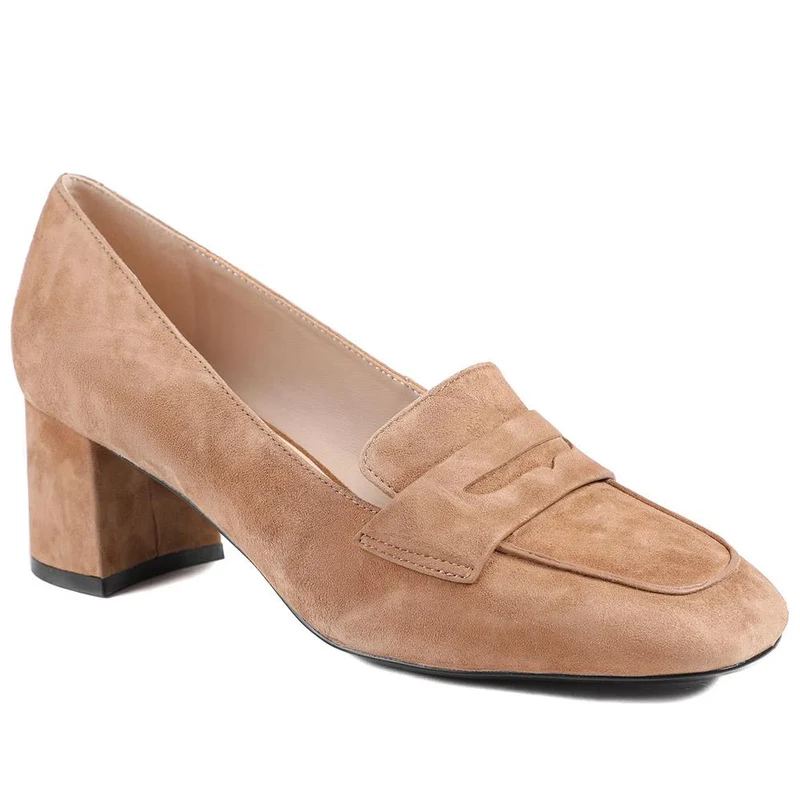 Zeta Leather Court Shoes - ZETA / 329 015 - Camel Suede
