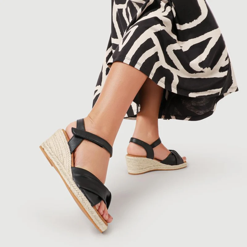 Moon Gabor Leather Wedge-Heel Espadrilles - GAB41505 / 326 987 - Black