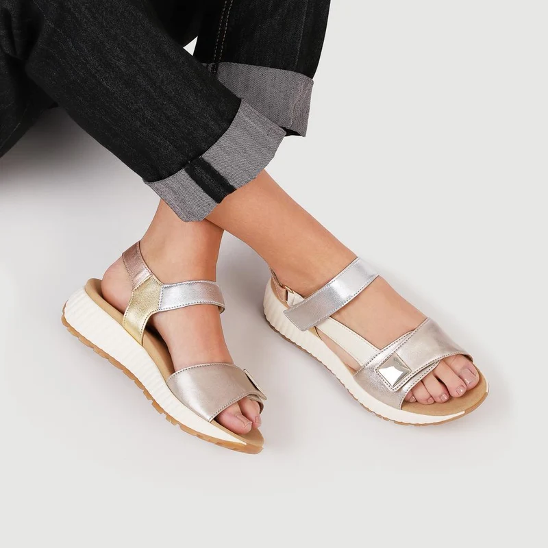 Gifted Gabor Leather Touch-Fasten Sandals - GAB41509 / 326 994 - Metallic