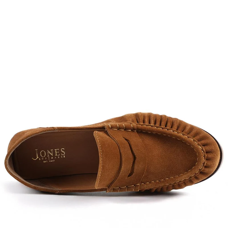 Petunia Leather Flared Heel Penny Loafers - PETUNIA / 328 898 - Cognac Suede