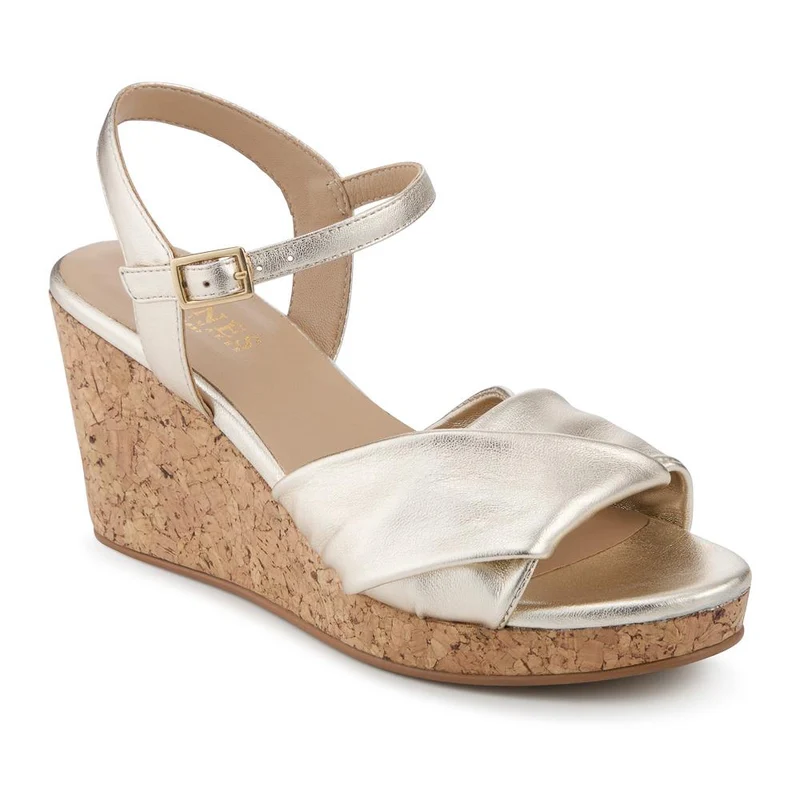 Iva Leather Wedge Heel Sandals - IVA / 328 917 - Gold