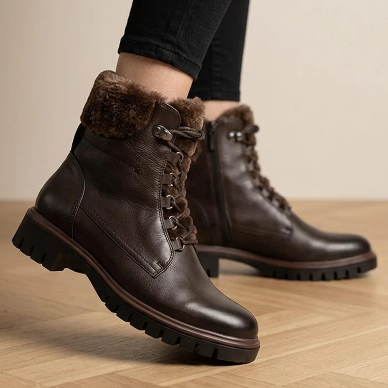 Kassindra Leather Cushioned Faux Fur Cuffed Boots - KASSINDRA / 330 147 - Brown