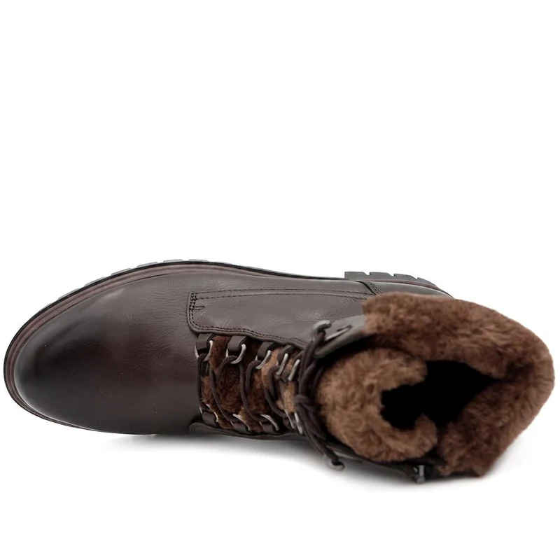 Kassindra Leather Cushioned Faux Fur Cuffed Boots - KASSINDRA / 330 147 - Brown