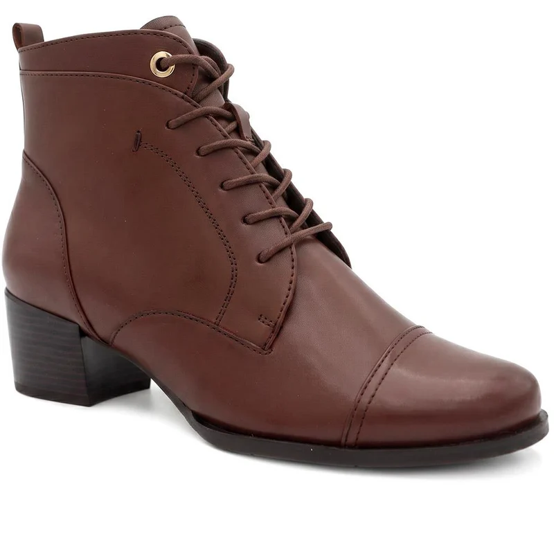 Malaika Leather Block Heeled Ankle Boots - MALAIKA / 330 148 - Brown Leather