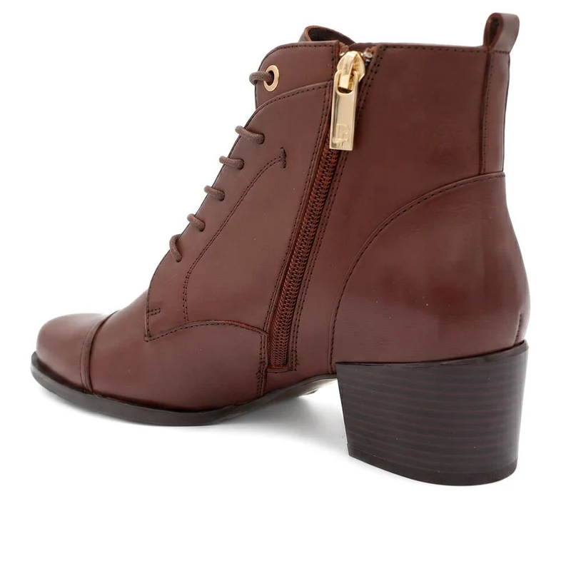 Malaika Leather Block Heeled Ankle Boots - MALAIKA / 330 148 - Brown Leather