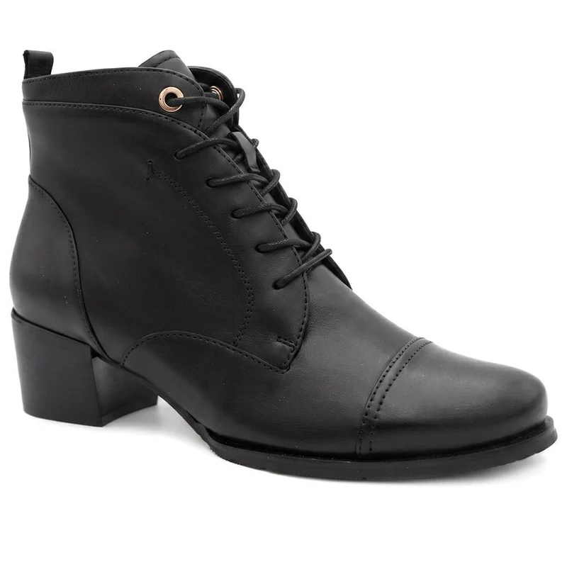 Malaika Leather Block Heeled Ankle Boots - MALAIKA / 330 148 - Black Leather
