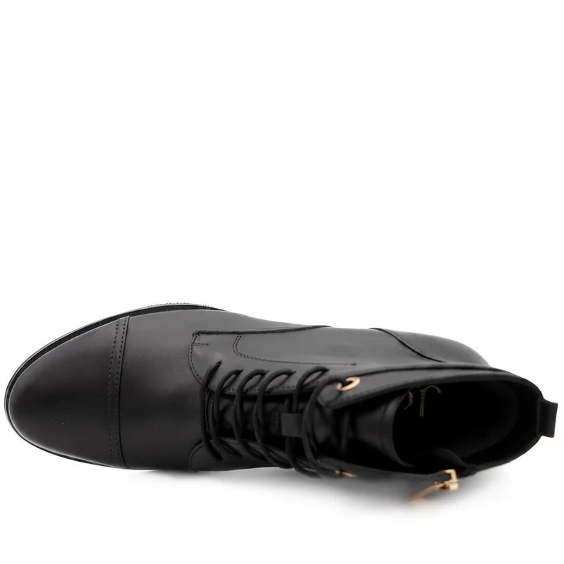 Malaika Leather Block Heeled Ankle Boots - MALAIKA / 330 148 - Black Leather