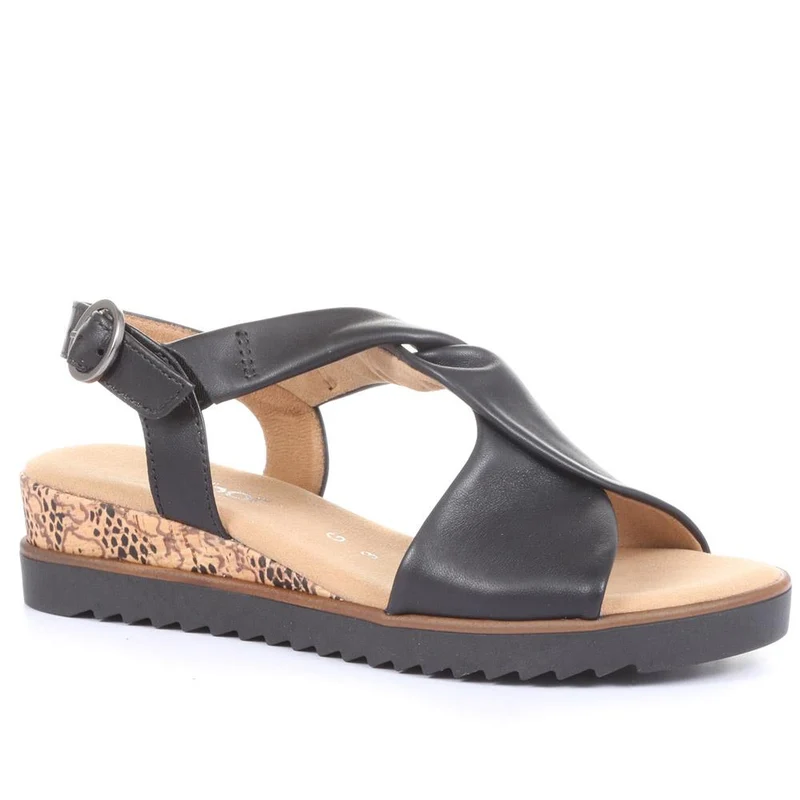 Gabor Rich Wide Fit Leather Twist-Front Sandals - GAB31514 / 317 898 - Black