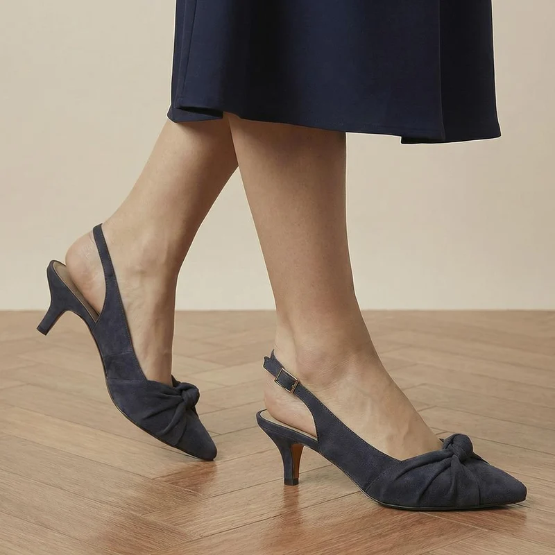 Zie Leather Bow Detailed Slingback Sandals - ZIA / 328 978 - Navy