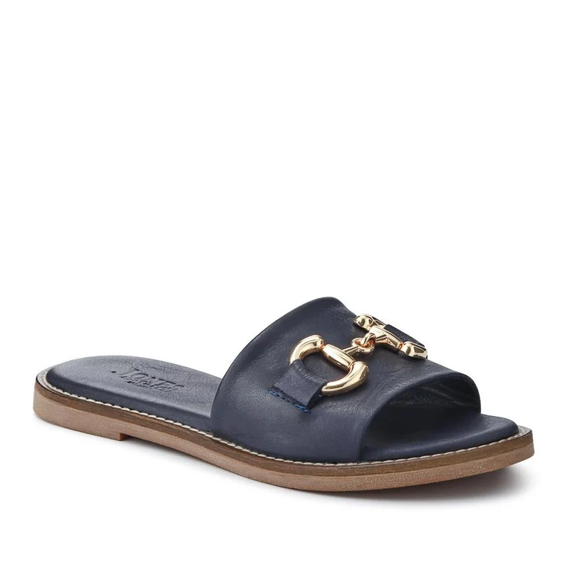 Emillina Leather Buckle Mule Sandals - EMILLINA / 323 646 - Navy