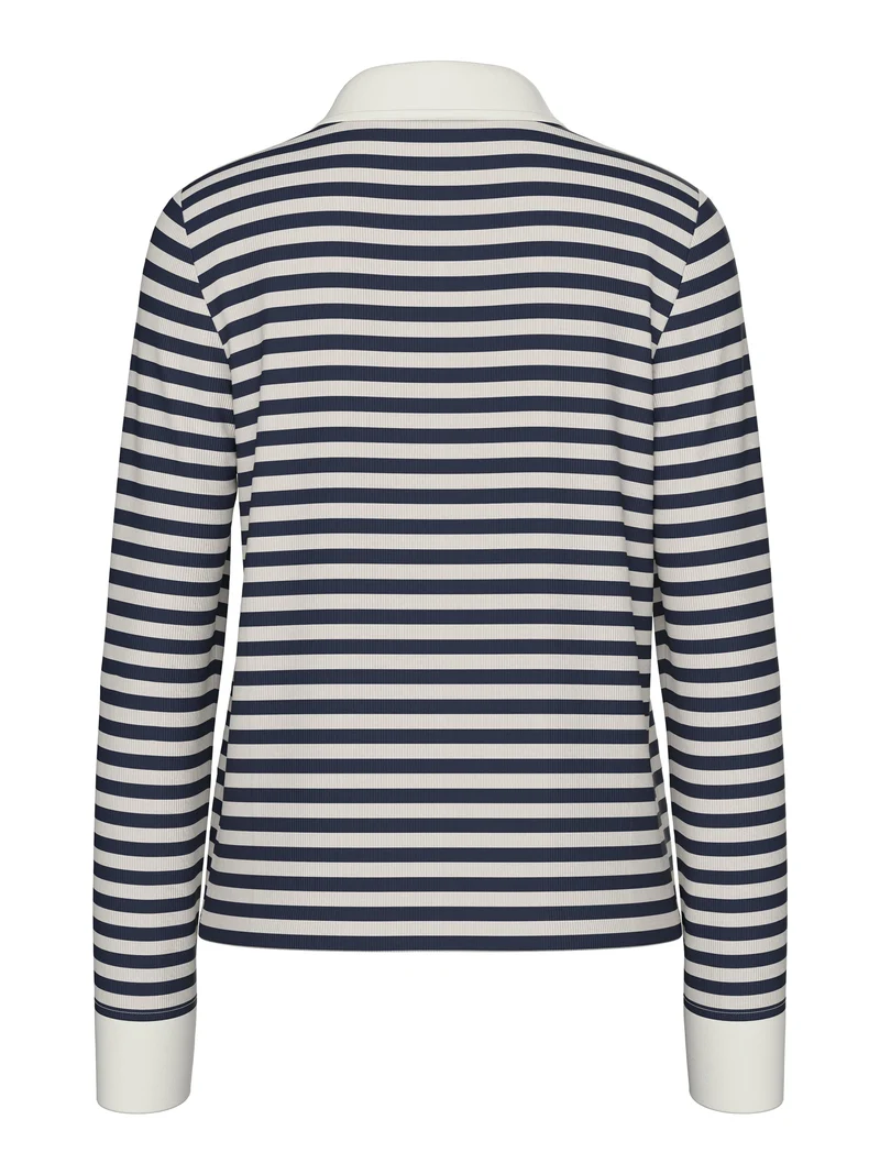 Pieces - Pcdonna Ls Rib Polo Fsy - 4886079 Maritime Blue Silver Grey