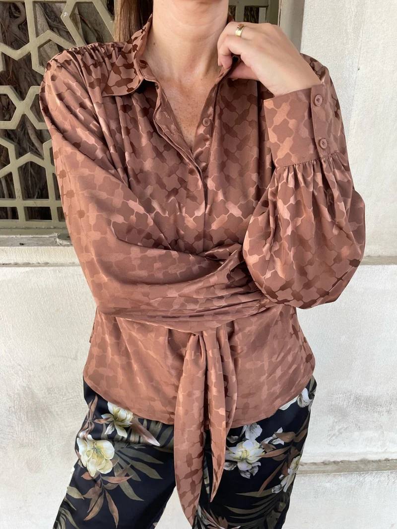 Karmamia - Lee Shirt - Camel Keffiyeh Jacquard