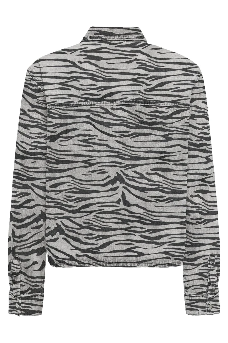 Only - Onlcassie Ls Zebra Shirt Sik - 4839009 Light Grey Denim Zebra