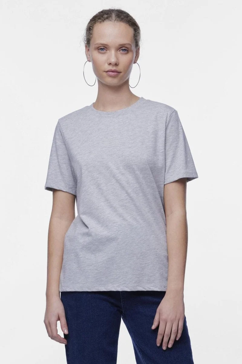 Pieces - Pcria Ss Solid Tee - 4287784 Light Grey Melange