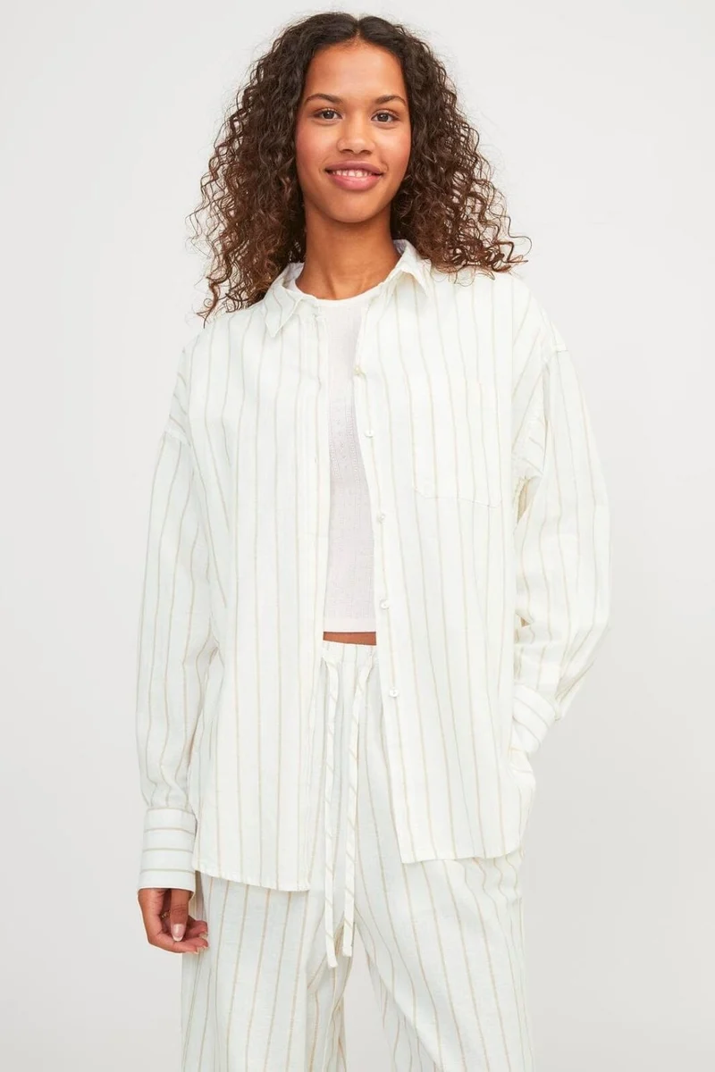 Jjxx - Jxjamie Ls Rlx Linen Blend Shirt Sn - 4468474 Blanc De Blanc Cornstalk