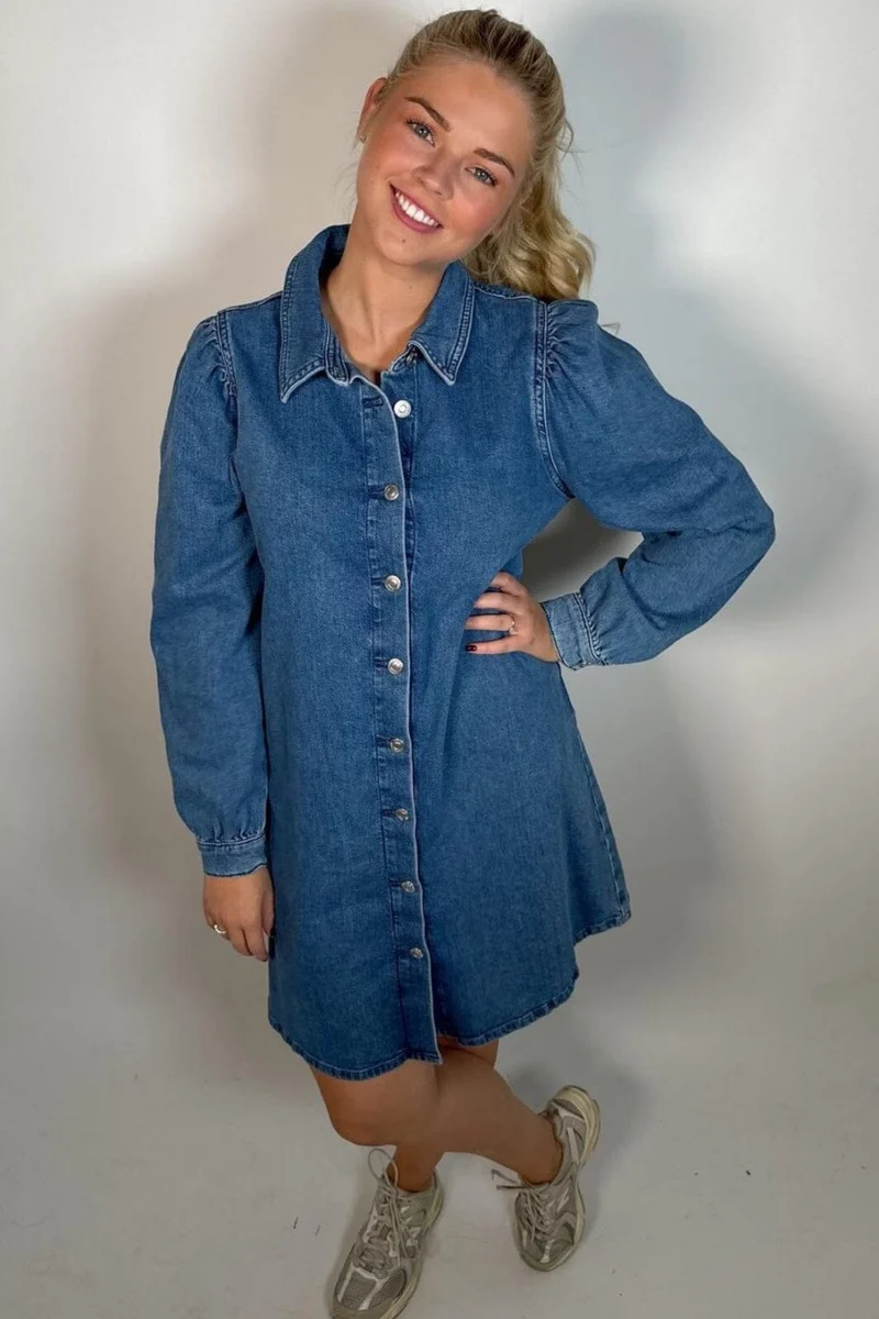 Only - Onlalma L/S Dress Cro - 4724084 Medium Blue Denim