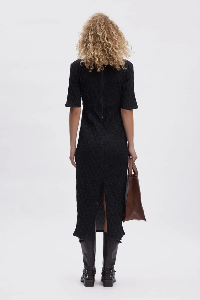 Gestuz - Rozeringz Ss Long Dress - 100642 Dark Black Wash