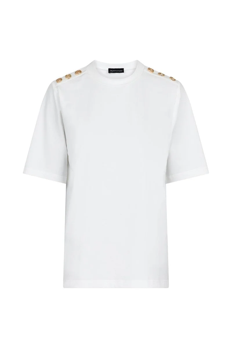 Valentin Studio - Gold Button Casual T-shirt - White