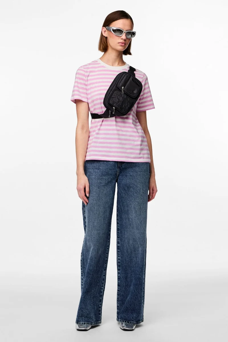 Pieces - Pcria Ss Tee Stripes - 4474679 Pastel Lavender Bright White