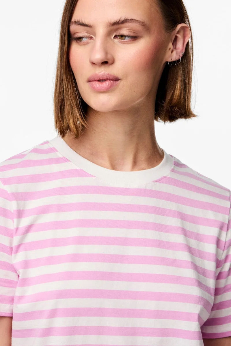 Pieces - Pcria Ss Tee Stripes - 4474679 Pastel Lavender Bright White