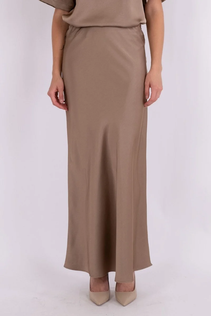 Neo Noir - Vicky Heavy Sateen Skirt - Dark Taupe