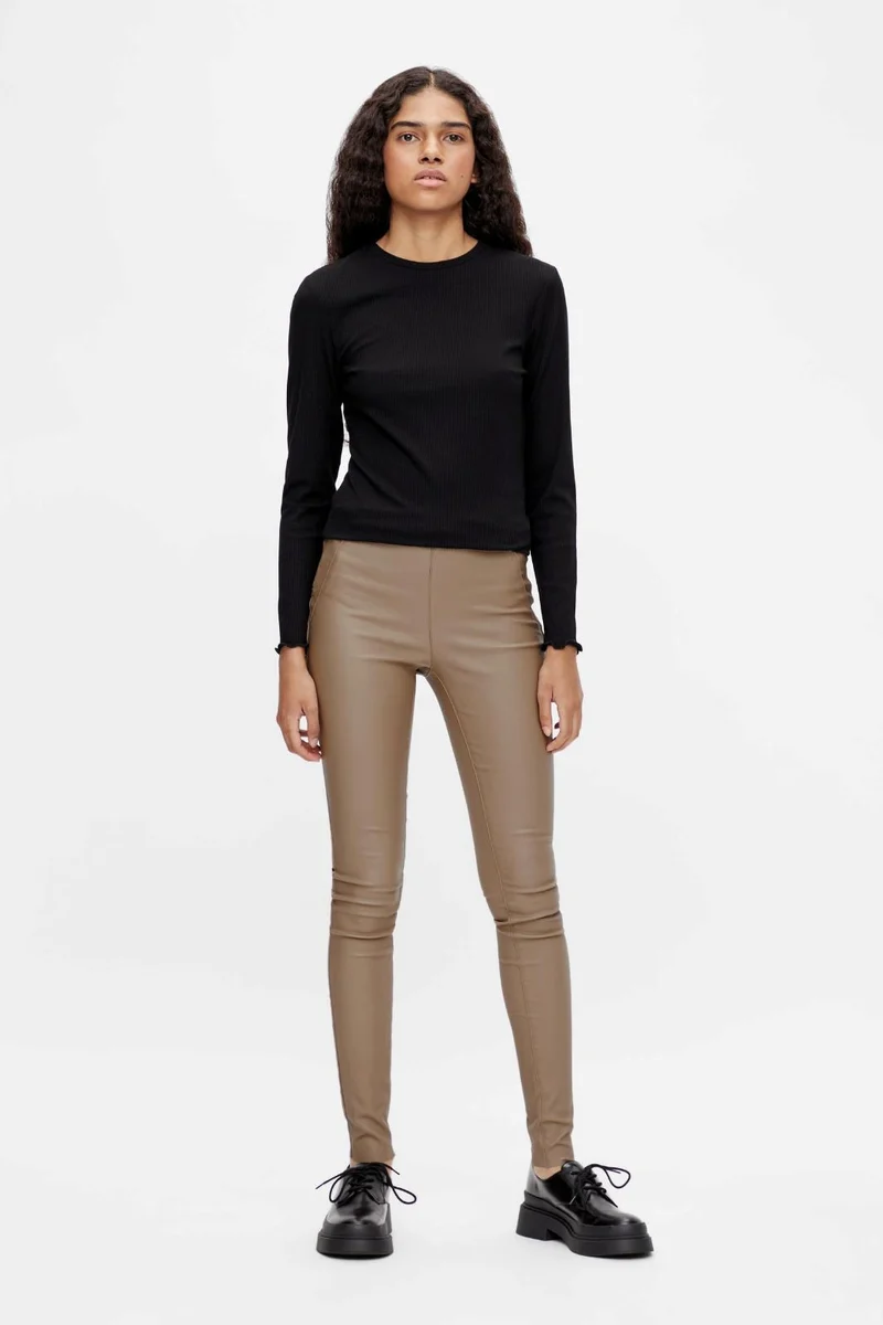 Object - Objbelle Mw Coated Leggings - Fossil