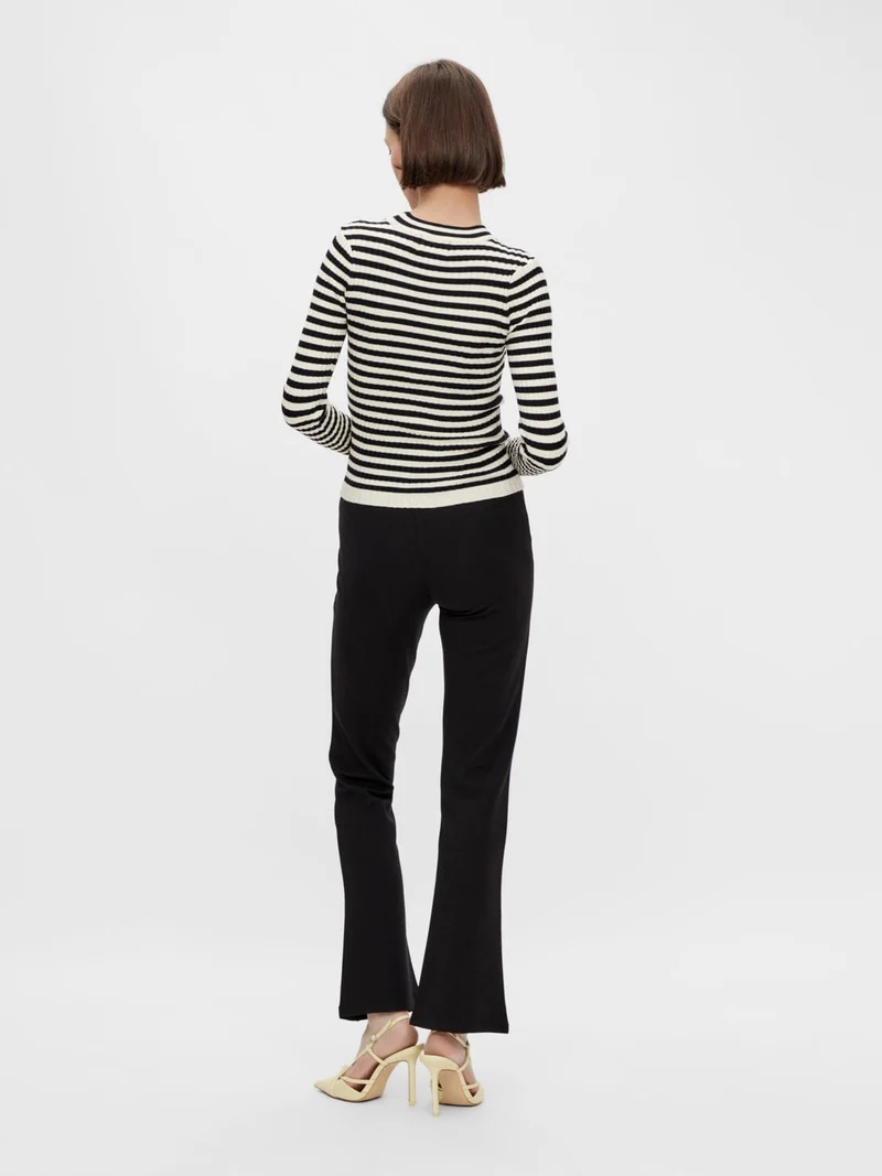 Pieces - Pccrista Ls O-Neck Knit - 3653318 Black WITH BIRCH STRIPES M