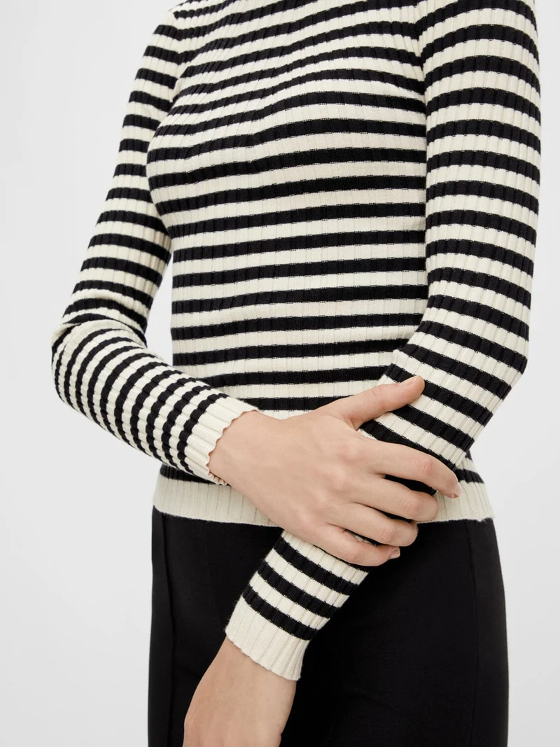 Pieces - Pccrista Ls O-Neck Knit - 3653318 Black WITH BIRCH STRIPES M