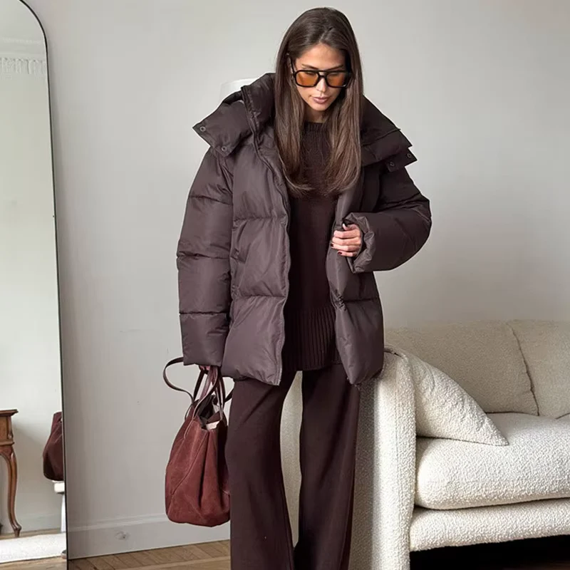 Damen Winterjacke mit abnehmbarer Kapuze und Stehkragen – Norvella