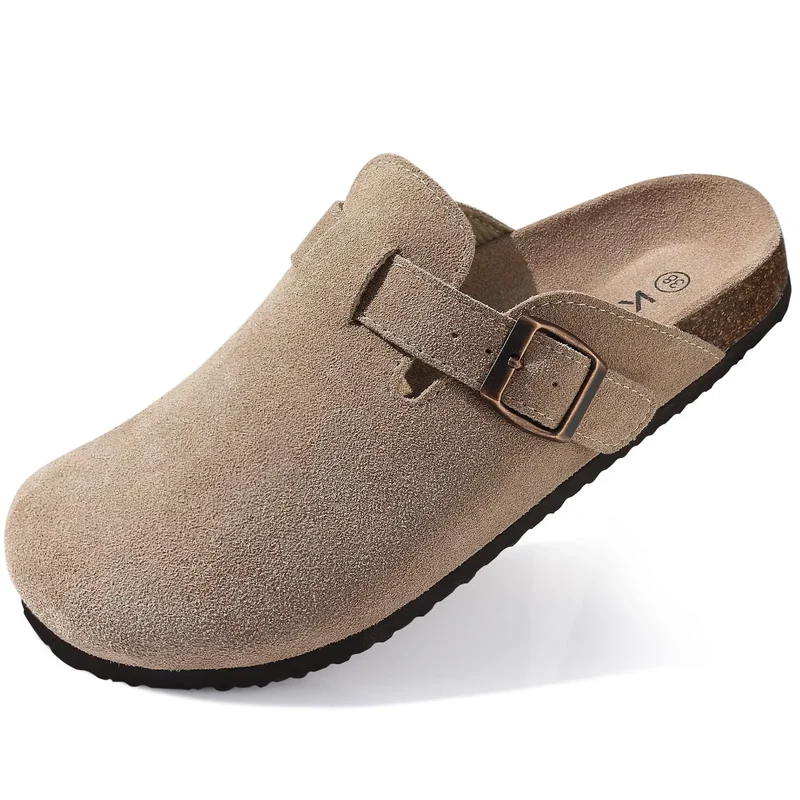 Marivelle Unisex Clogs aus Veloursleder mit Korkfußbett