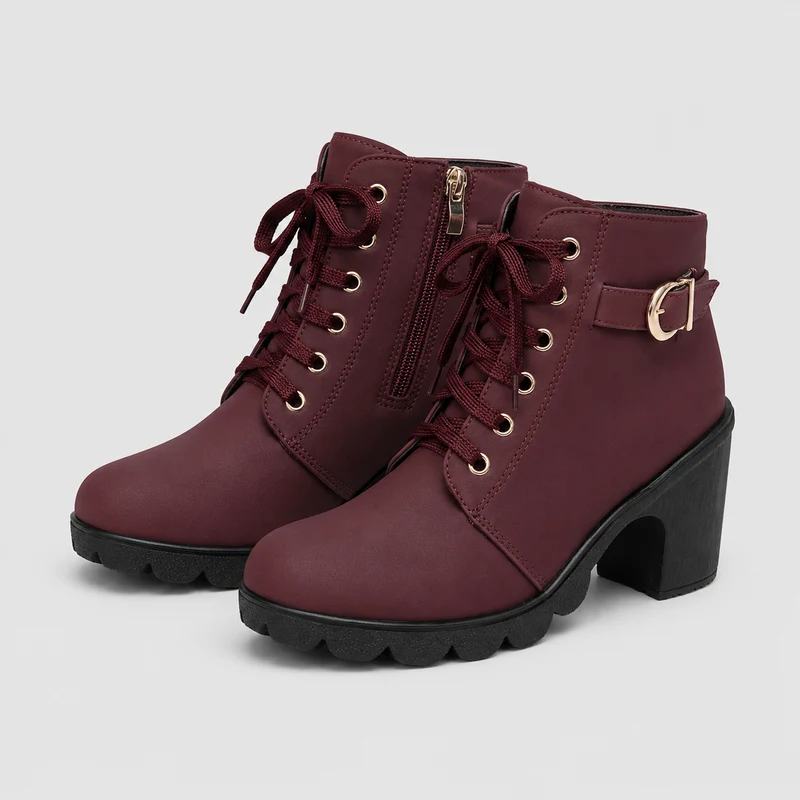 Damen Ankle Boots mit Blockabsatz, Schnürung und Reißverschluss Ravellia