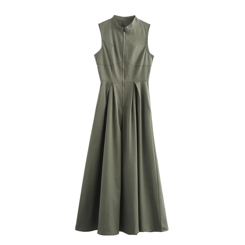 Damen Ärmelloses Midikleid mit Plisseefalten und Reißverschluss – Elanora