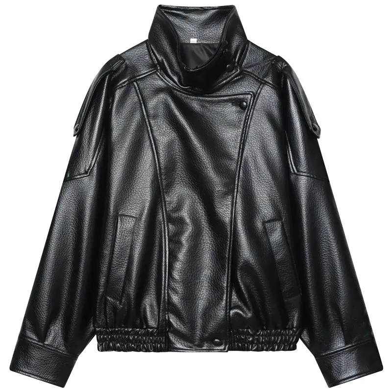 Damen Cropped Bomberjacke in Kunstleder-Optik mit Reißverschluss – Valenna