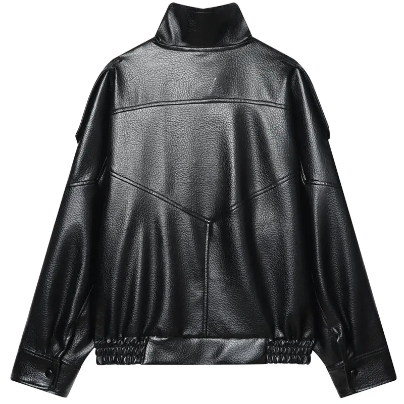 Damen Cropped Bomberjacke in Kunstleder-Optik mit Reißverschluss – Valenna